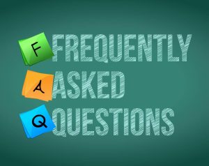 Frequently asked questions on a blackboard.