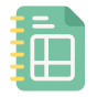 A notebook icon on a dark background.